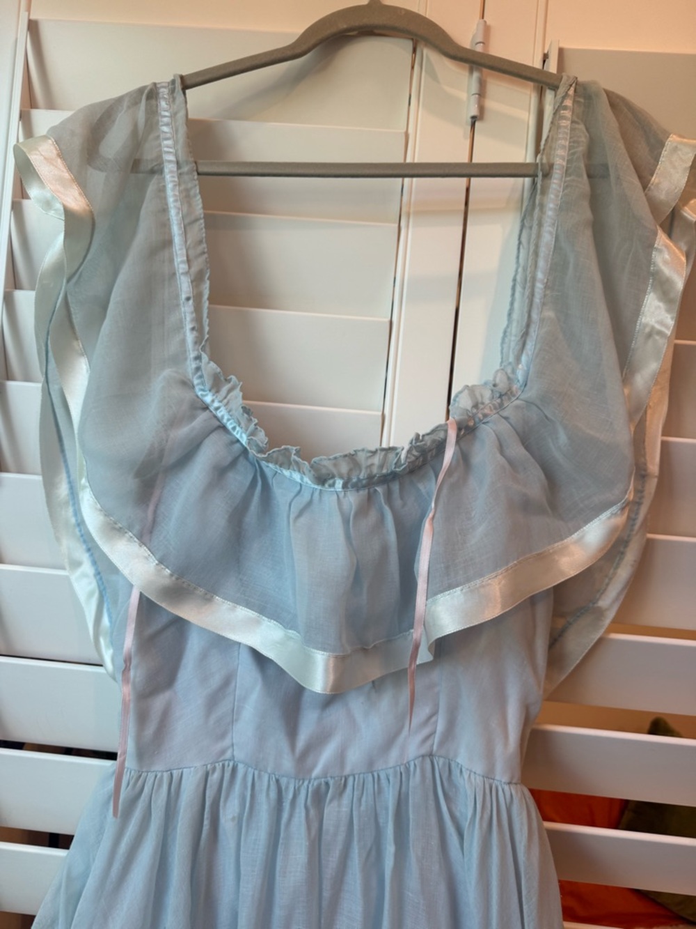 VTG 70s Made in USA Prairie Southern Belle Dress Princess Gown Tiered Blue - Picture 4 of 10